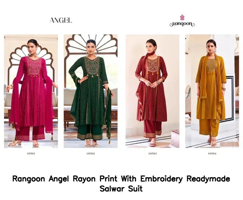 Rangoon Angel Rayon Print With Embroidery Readymade Salwar Suit — Wholesale Salwar Suits, Rangoon wholesale from Surat - Gallery Image 2