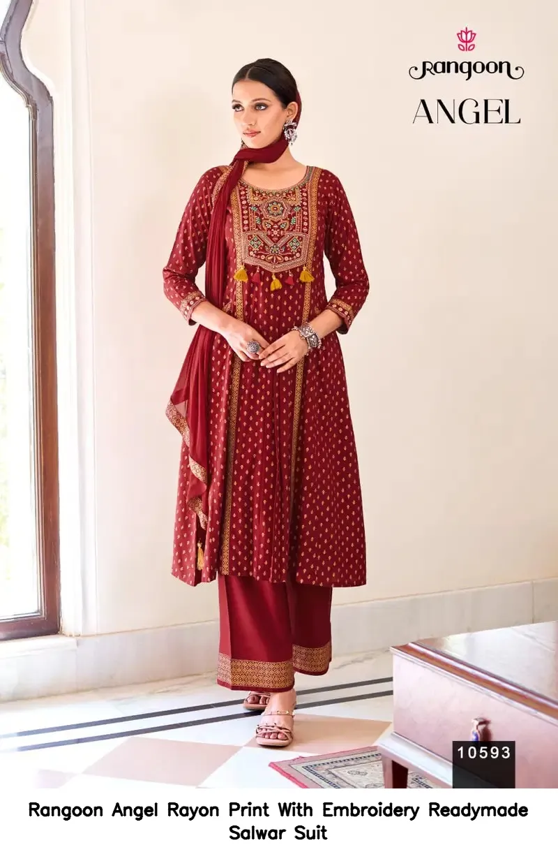 Rangoon Angel Rayon Print With Embroidery Readymade Salwar Suit — Wholesale Salwar Suits, Rangoon wholesale from Surat - Gallery Image 3