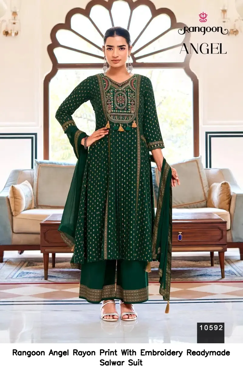 Rangoon Angel Rayon Print With Embroidery Readymade Salwar Suit — Wholesale Salwar Suits, Rangoon wholesale from Surat — view 5