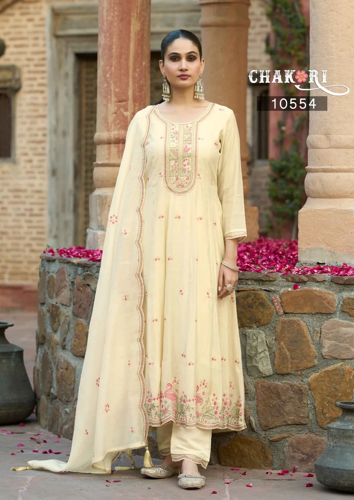 Rangoon Chakori Mal Chanderi Fancy Worked Anarkali Salwar Suit — Designer Readymade Suits, Rangoon wholesale from Surat — view 1