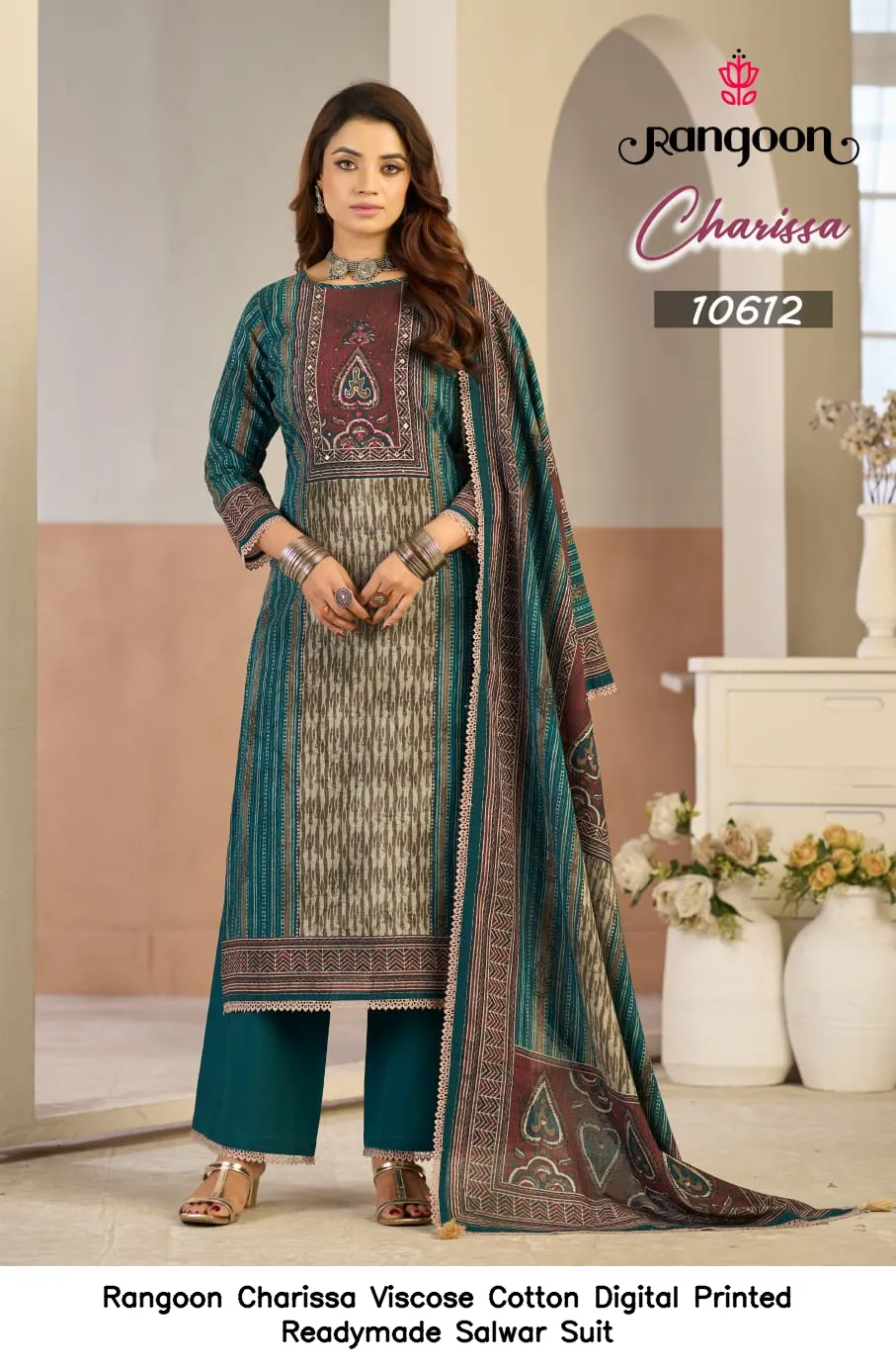 Rangoon Charissa Viscose Cotton Digital Printed  Readymade Salwar Suit — Wholesale Sharara Suits, Rangoon wholesale from Surat — view 4