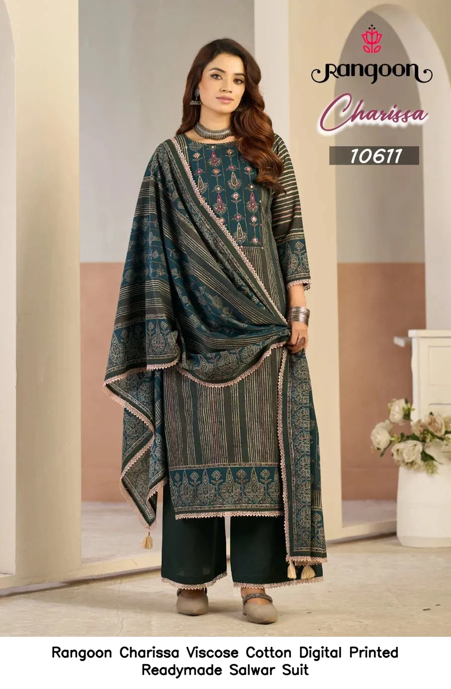 Rangoon Charissa Viscose Cotton Digital Printed  Readymade Salwar Suit — Wholesale Sharara Suits, Rangoon wholesale from Surat — view 6