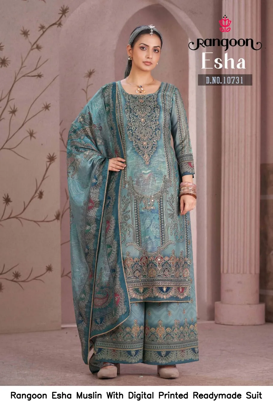 Rangoon Esha Muslin With Digital Printed Readymade Suit — Wholesale Kurti With Bottom Dupatta, Rangoon wholesale from Surat - Gallery Image 2