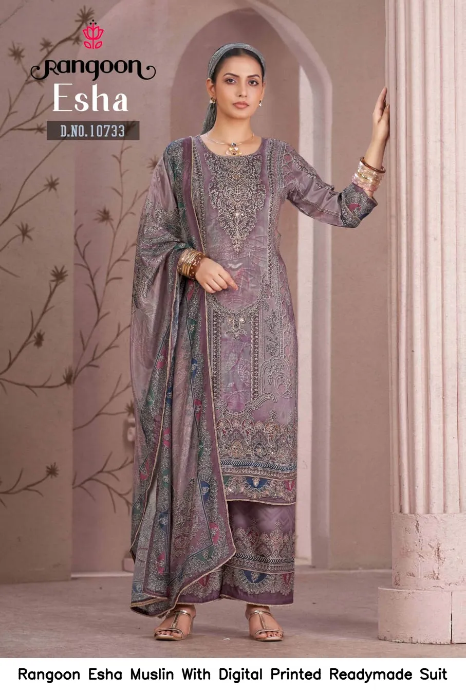 Rangoon Esha Muslin With Digital Printed Readymade Suit — Wholesale Kurti With Bottom Dupatta, Rangoon wholesale from Surat - Gallery Image 3