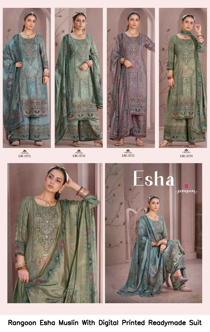 Rangoon Esha Muslin With Digital Printed Readymade Suit — Wholesale Kurti With Bottom Dupatta, Rangoon wholesale from Surat - Gallery Image 4