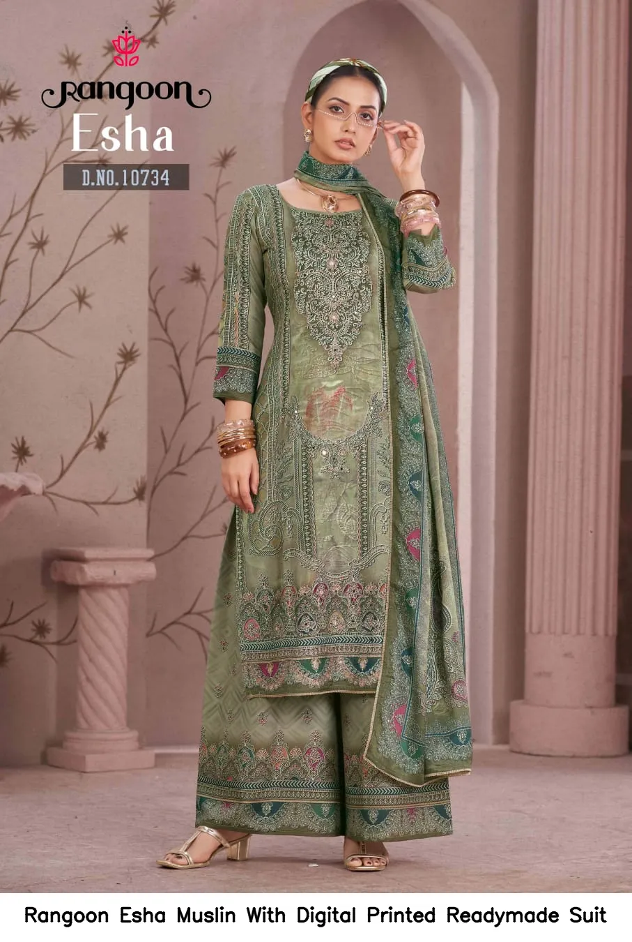 Rangoon Esha Muslin With Digital Printed  Readymade Suit — Wholesale Kurti With Bottom Dupatta, Rangoon wholesale from Surat — view 5