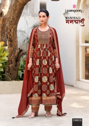 Kessi Rangoon Manchali Cotton Printed Hand Worked Anarkali Suit