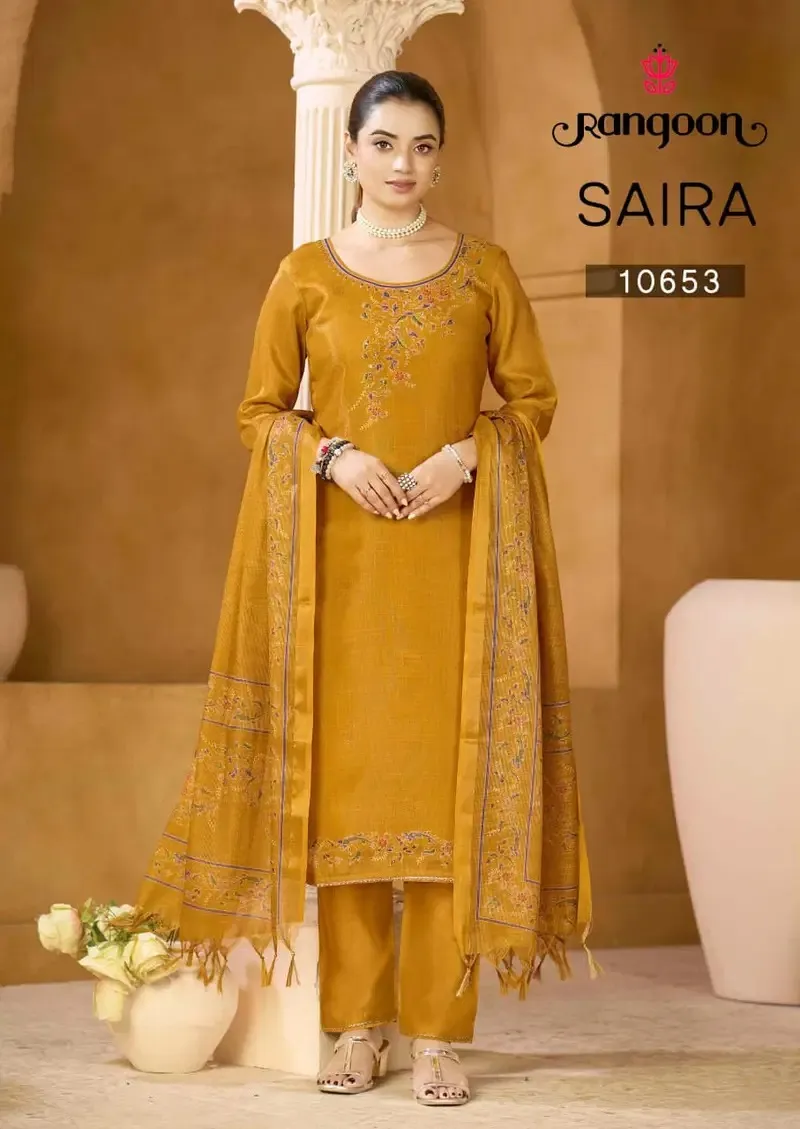 Rangoon Saira Linen Shimmer Digital Print Handworked Readymade Salwar Suit