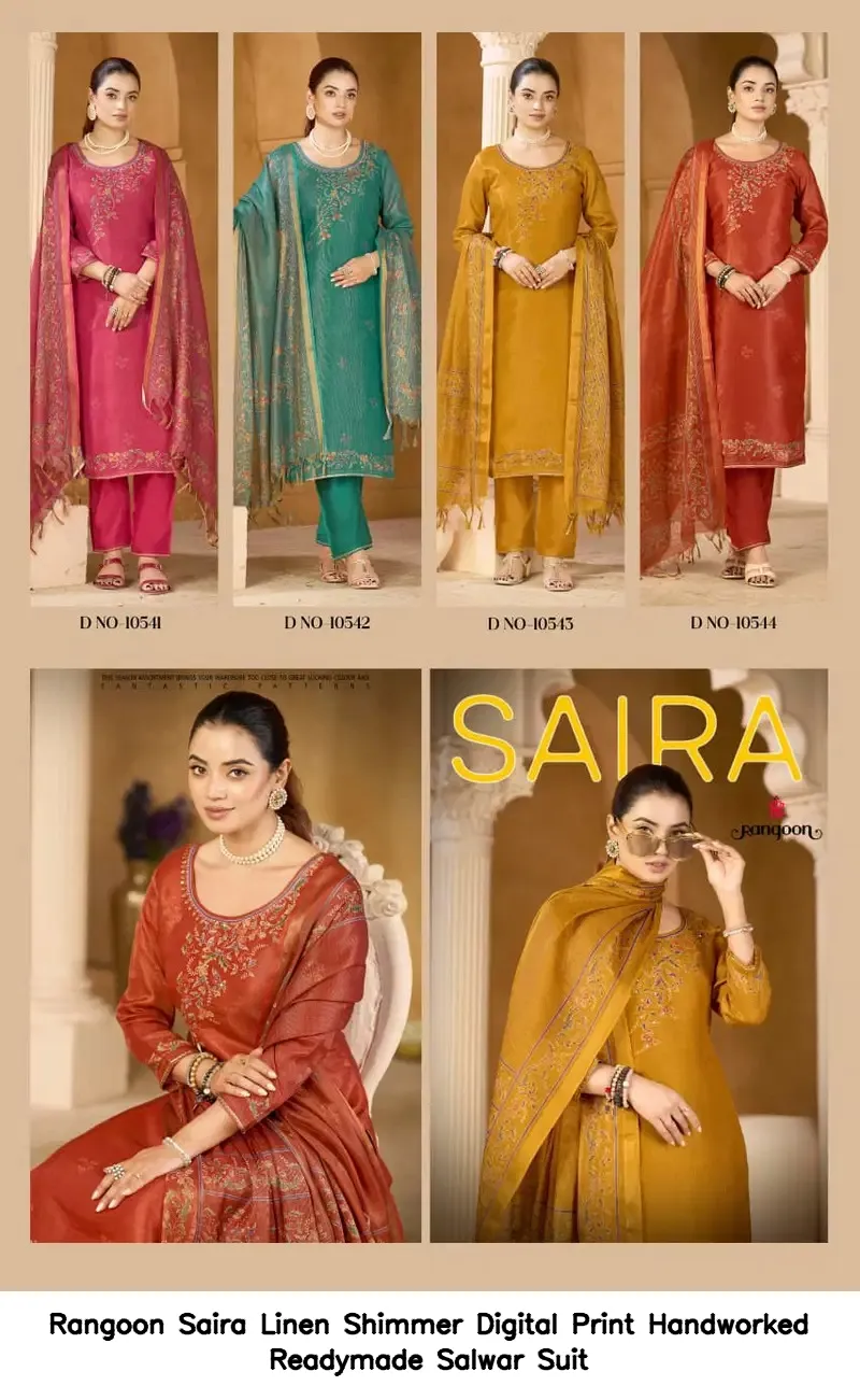Rangoon Saira Linen Shimmer Digital Print Handworked Readymade Salwar Suit — Wholesale Readymade Suit, Rangoon wholesale from Surat — Photo 2