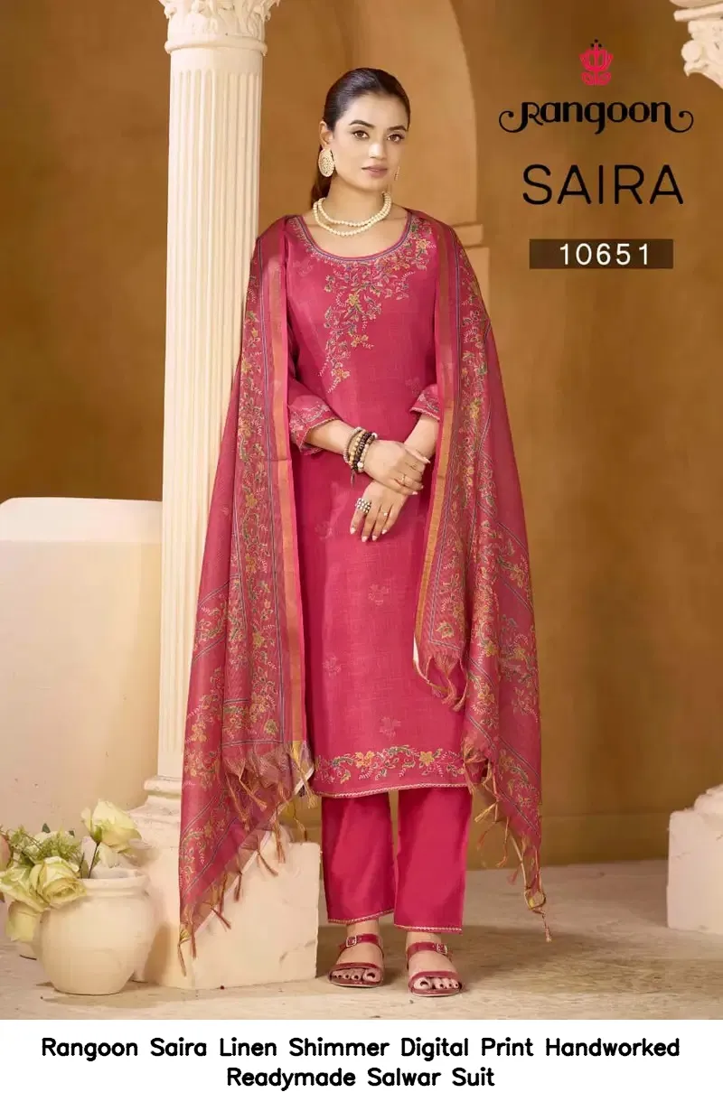 Rangoon Saira Linen Shimmer Digital Print Handworked Readymade Salwar Suit — Wholesale Readymade Suit, Rangoon wholesale from Surat — Photo 3