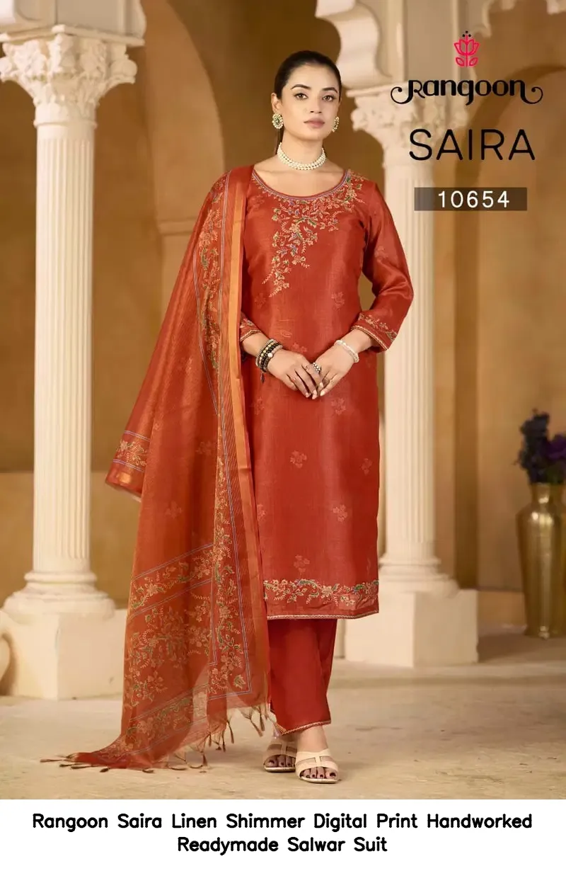 Rangoon Saira Linen Shimmer Digital Print Handworked Readymade Salwar Suit — Wholesale Readymade Suit, Rangoon wholesale from Surat — Photo 5