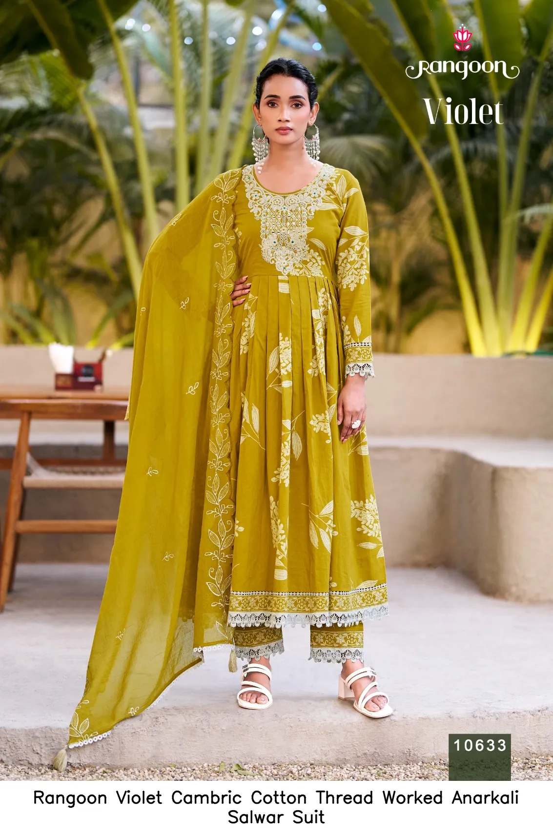 Rangoon Violet Cambric Cotton Thread Worked Anarkali Salwar Suit — Designer Readymade Suits, Rangoon wholesale from Surat - Gallery Image 2