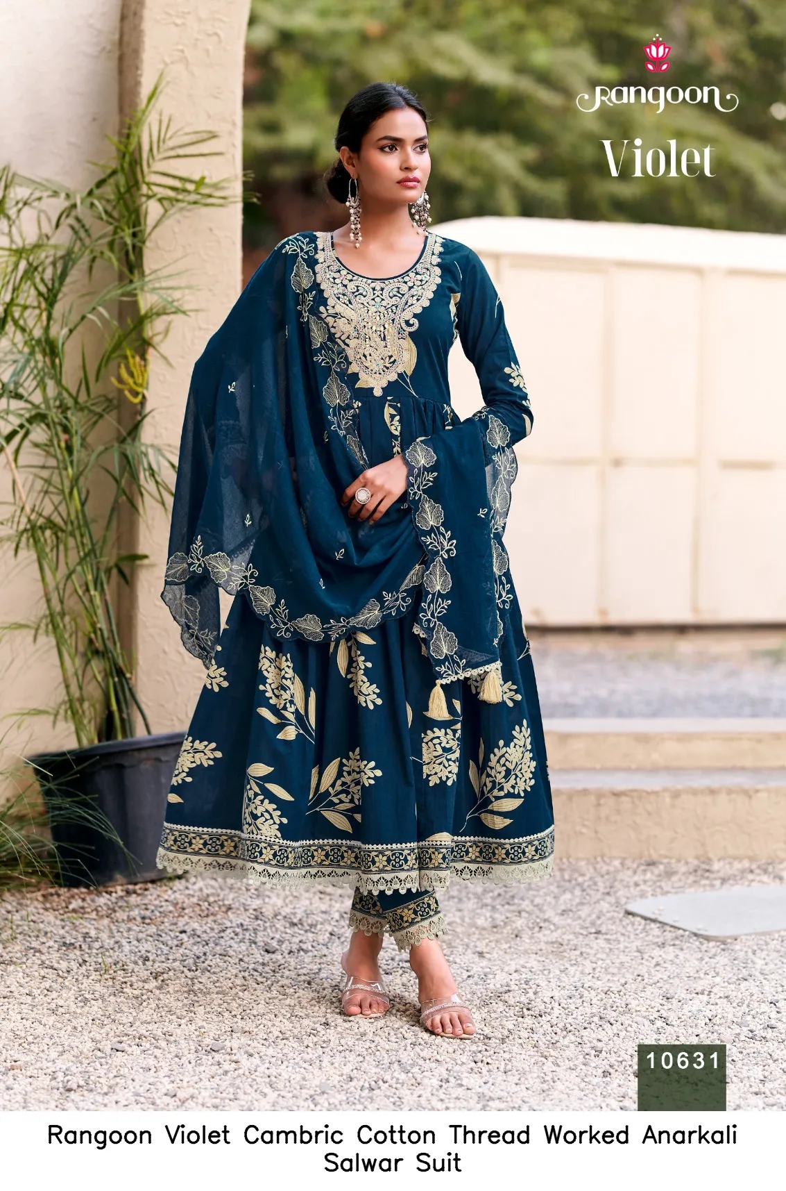 Rangoon Violet Cambric Cotton Thread Worked Anarkali Salwar Suit — Designer Readymade Suits, Rangoon wholesale from Surat - Gallery Image 3