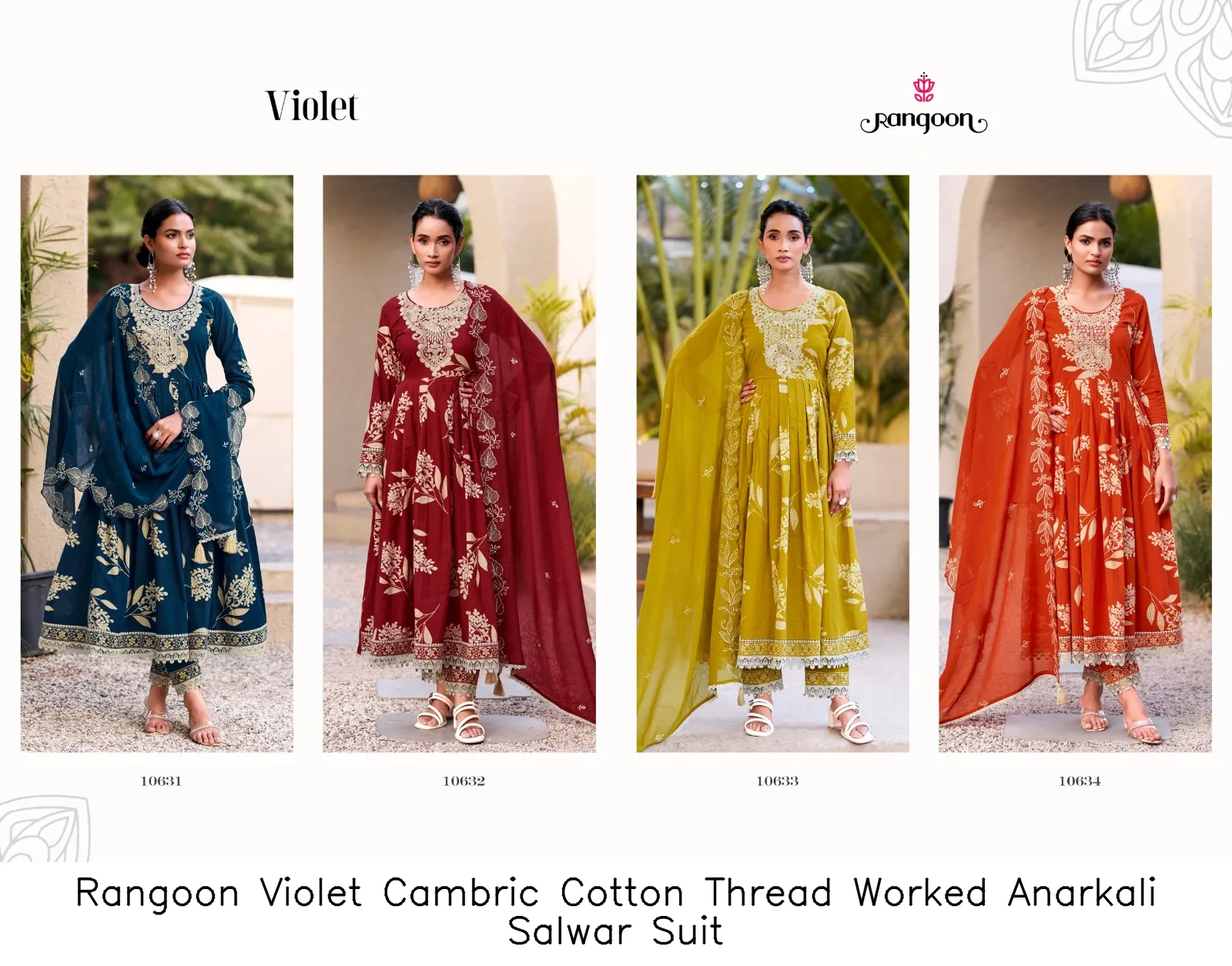 Rangoon Violet Cambric Cotton Thread Worked Anarkali Salwar Suit — Designer Readymade Suits, Rangoon wholesale from Surat - Gallery Image 4