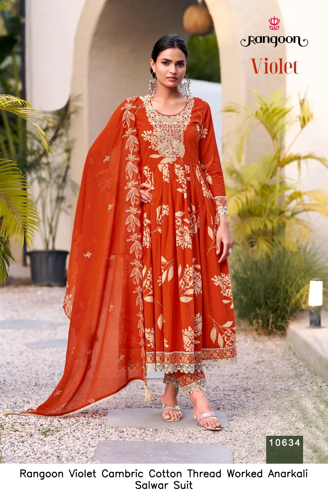 Rangoon Violet Cambric Cotton Thread Worked Anarkali Salwar Suit — Designer Readymade Suits, Rangoon wholesale from Surat — view 5