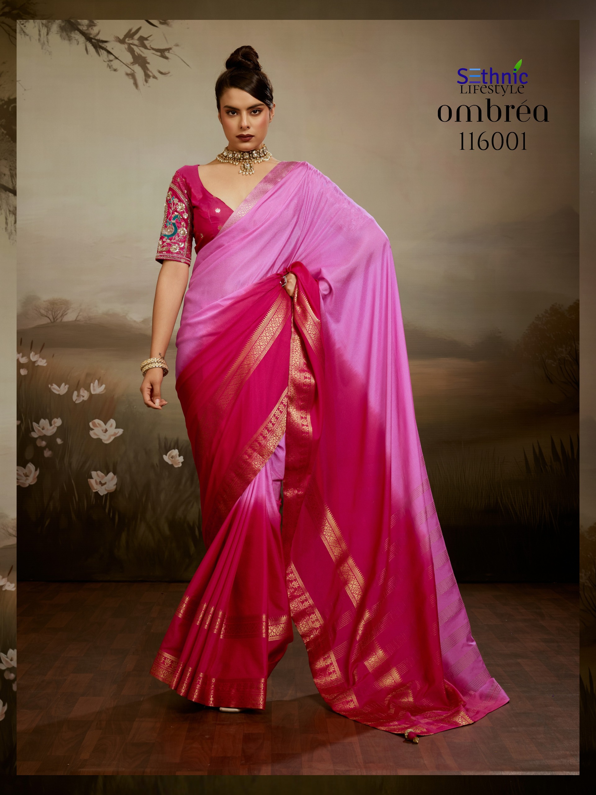 Sethnic  Ombrea Soft Glam Chiffon Saree Collection — Silk Sarees, Sethnic Lifestyle wholesale from Surat — view 5