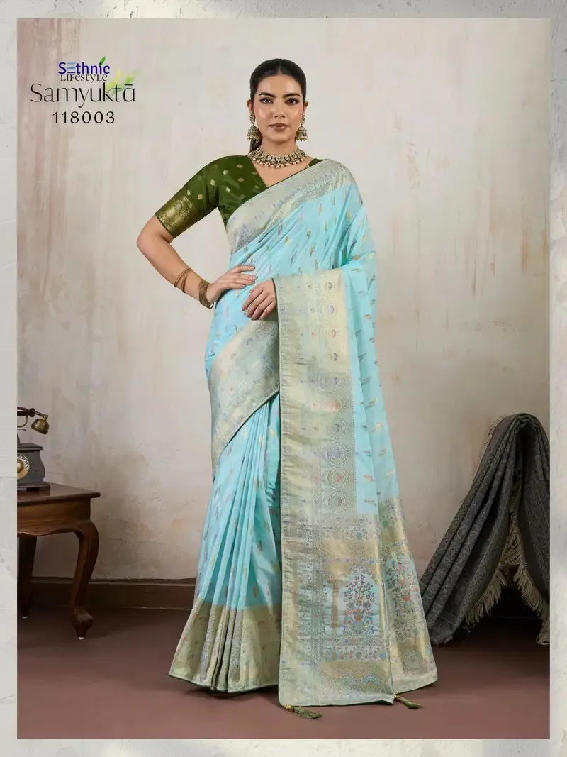 Sethnic Samyukta Tussar Pashmina Meenakari Weaving Saree
