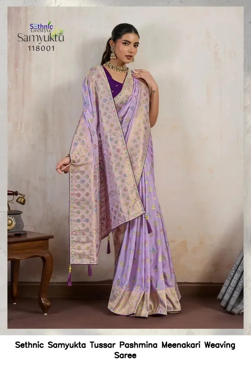 Sethnic Samyukta Tussar Pashmina Meenakari Weaving Saree — Wholesale Sarees, Sethnic wholesale from Surat - Gallery Image 2
