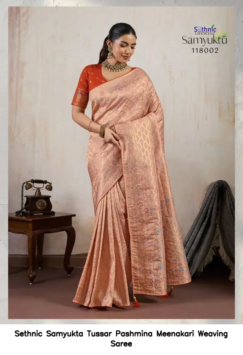 Sethnic Samyukta Tussar Pashmina Meenakari Weaving Saree — Wholesale Sarees, Sethnic wholesale from Surat - Gallery Image 3