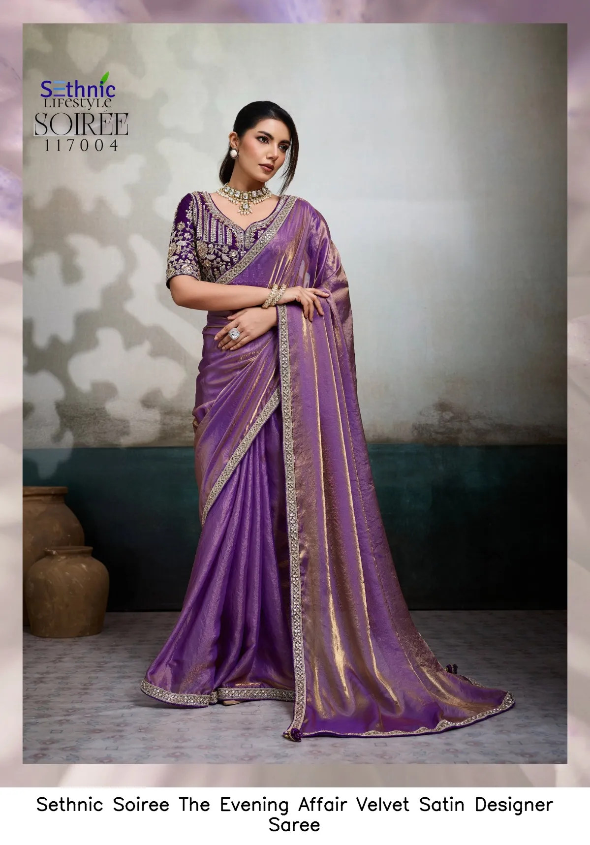 Sethnic Soiree The Evening Affair Velvet Satin Designer Saree — Wholesale Sarees, Sethnic wholesale from Surat — view 2