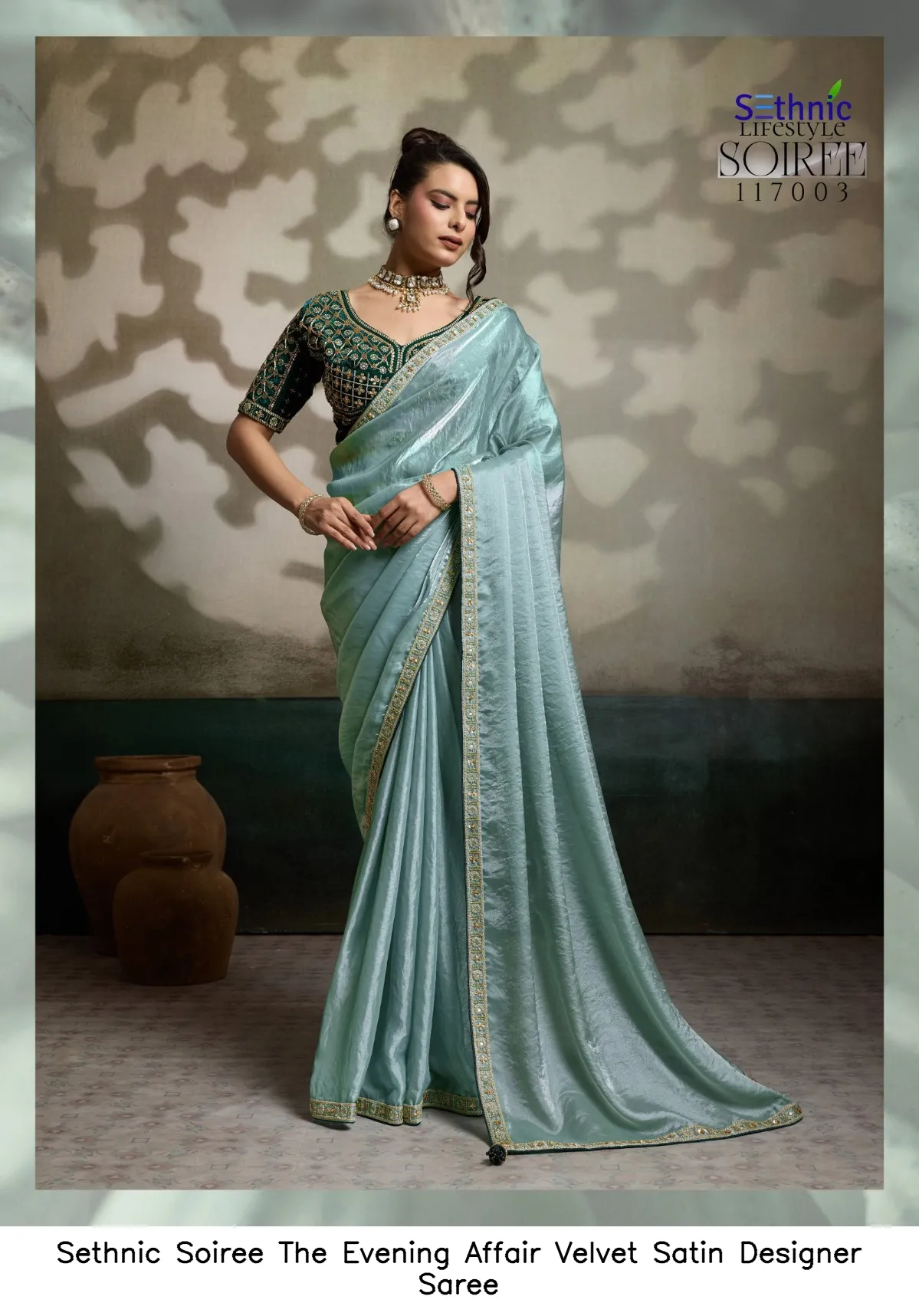Sethnic Soiree The Evening Affair Velvet Satin Designer Saree — Wholesale Sarees, Sethnic wholesale from Surat — view 3