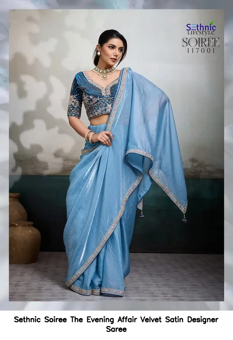 Sethnic Soiree The Evening Affair Velvet Satin Designer Saree — Wholesale Sarees, Sethnic wholesale from Surat — view 4