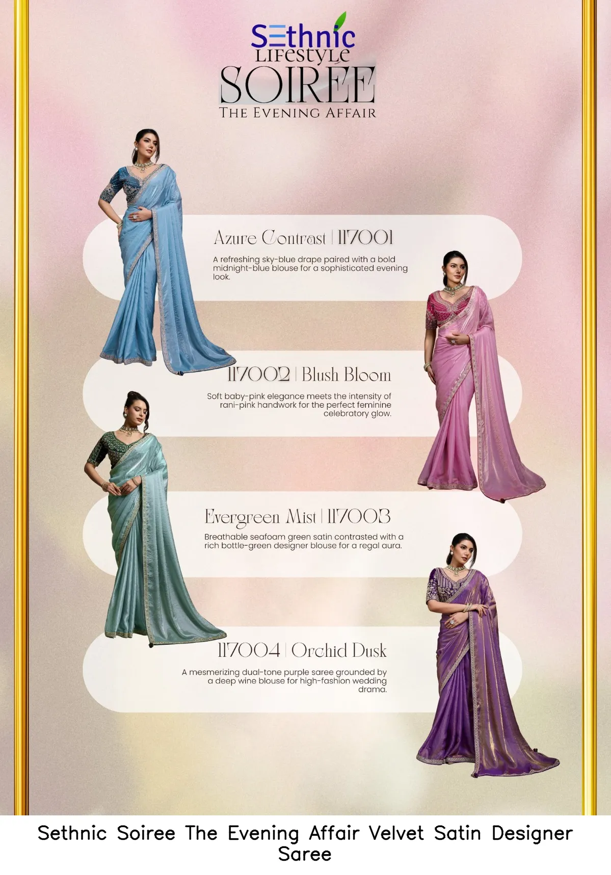 Sethnic Soiree The Evening Affair Velvet Satin Designer Saree — Wholesale Sarees, Sethnic wholesale from Surat — view 6