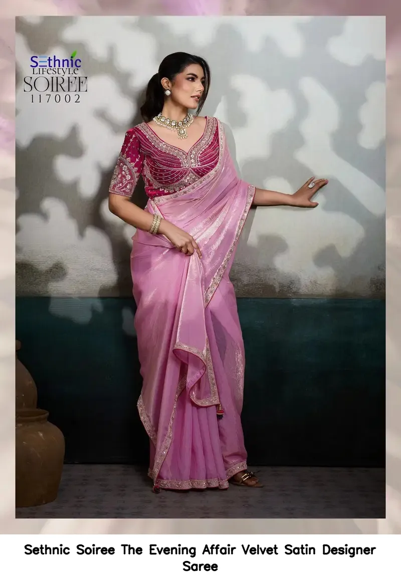 Sethnic Soiree The Evening Affair Velvet Satin Designer Saree — Wholesale Sarees, Sethnic wholesale from Surat — view 7