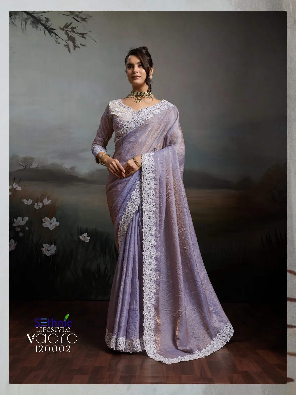 Sethnic Vaara The Ivory Edit Satin Velvet With Handworked Saree — Wholesale Sarees, Sethnic wholesale from Surat — view 1