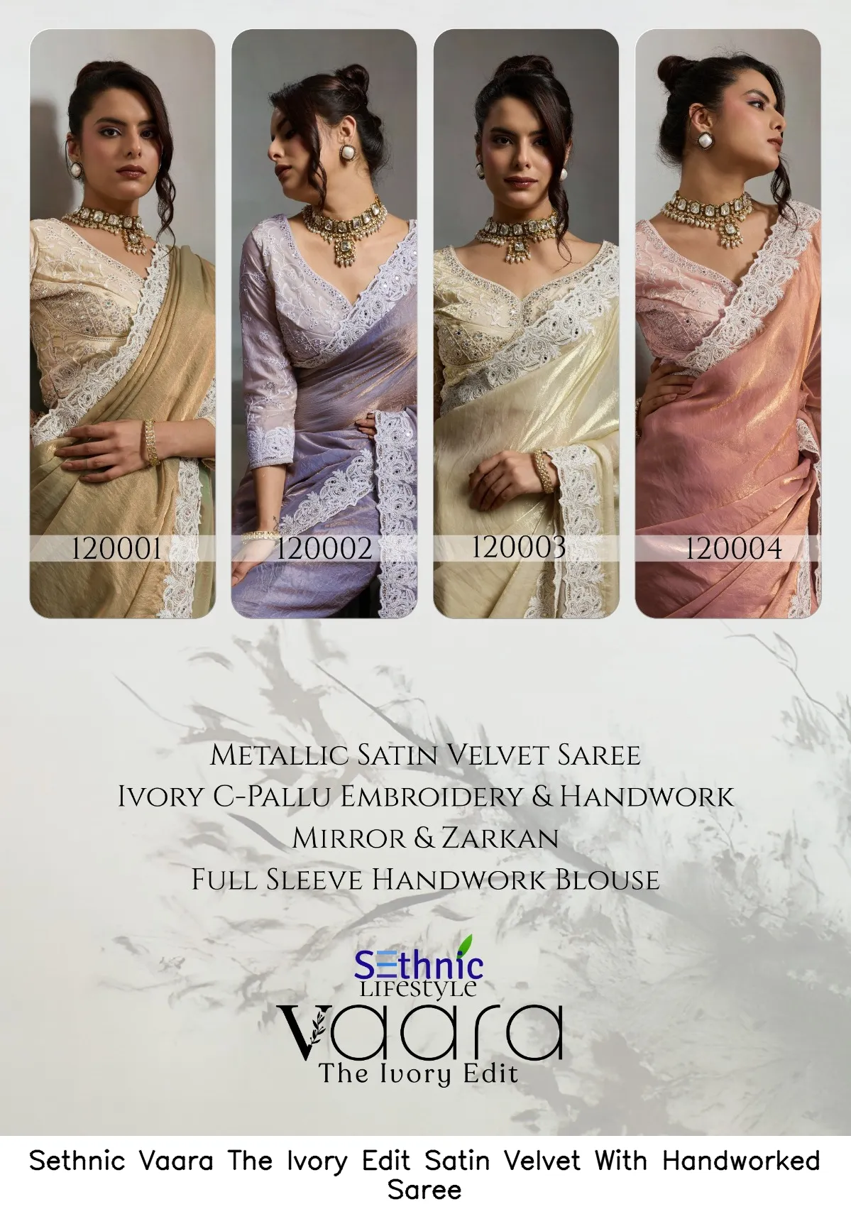 Sethnic Vaara The Ivory Edit Satin Velvet With Handworked Saree — Wholesale Sarees, Sethnic wholesale from Surat — view 6