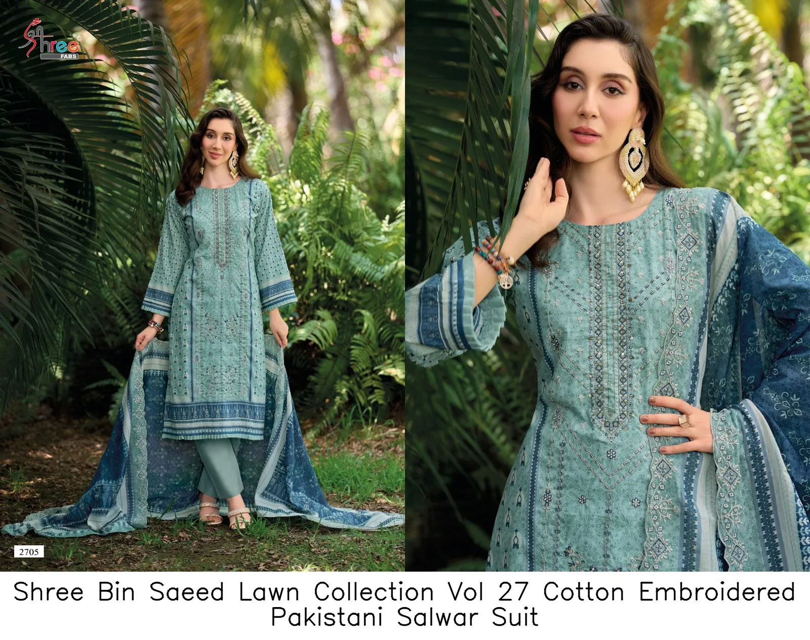 Shree Bin Saeed Lawn Collection Vol 27 Cotton Embroidered Pakistani Salwar Suit — Wholesale Pakistani Suits, Shree wholesale from Surat — Photo 3