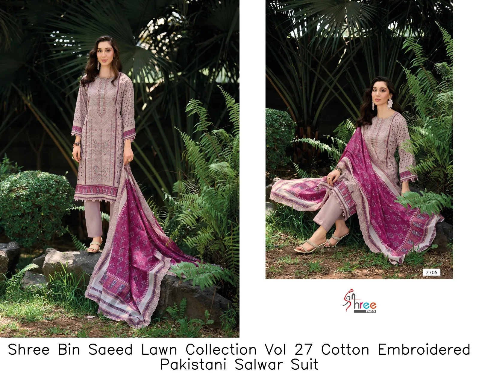 Shree Bin Saeed Lawn Collection Vol 27 Cotton Embroidered Pakistani Salwar Suit — Wholesale Pakistani Suits, Shree wholesale from Surat — Photo 5