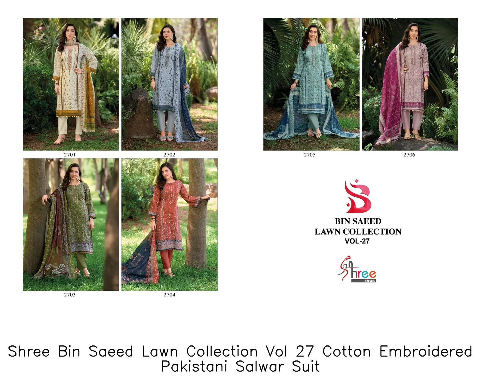 Shree Bin Saeed Lawn Collection Vol 27 Cotton Embroidered Pakistani Salwar Suit — Wholesale Pakistani Suits, Shree wholesale from Surat — Photo 7