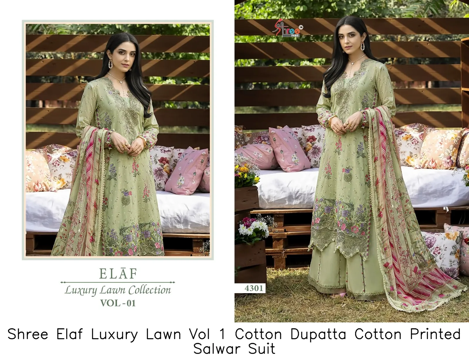 Shree Elaf Luxury Lawn Vol 1 Cotton Dupatta Cotton Printed Salwar Suit — Wholesale Pakistani Suits, Shree wholesale from Surat — view 2