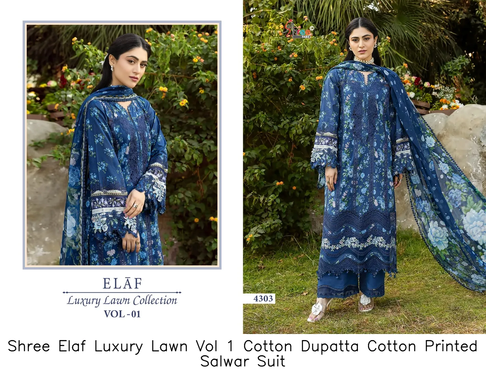 Shree Elaf Luxury Lawn Vol 1 Cotton Dupatta Cotton Printed Salwar Suit — Wholesale Pakistani Suits, Shree wholesale from Surat — view 5