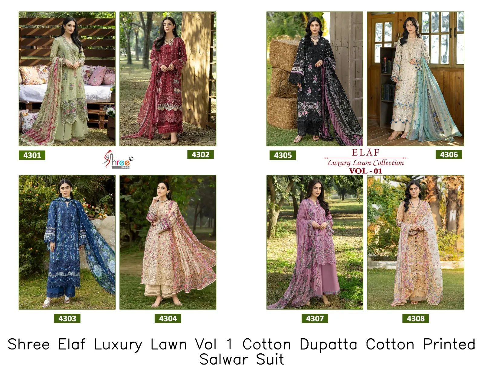 Shree Elaf Luxury Lawn Vol 1 Cotton Dupatta Cotton Printed Salwar Suit — Wholesale Pakistani Suits, Shree wholesale from Surat — view 9