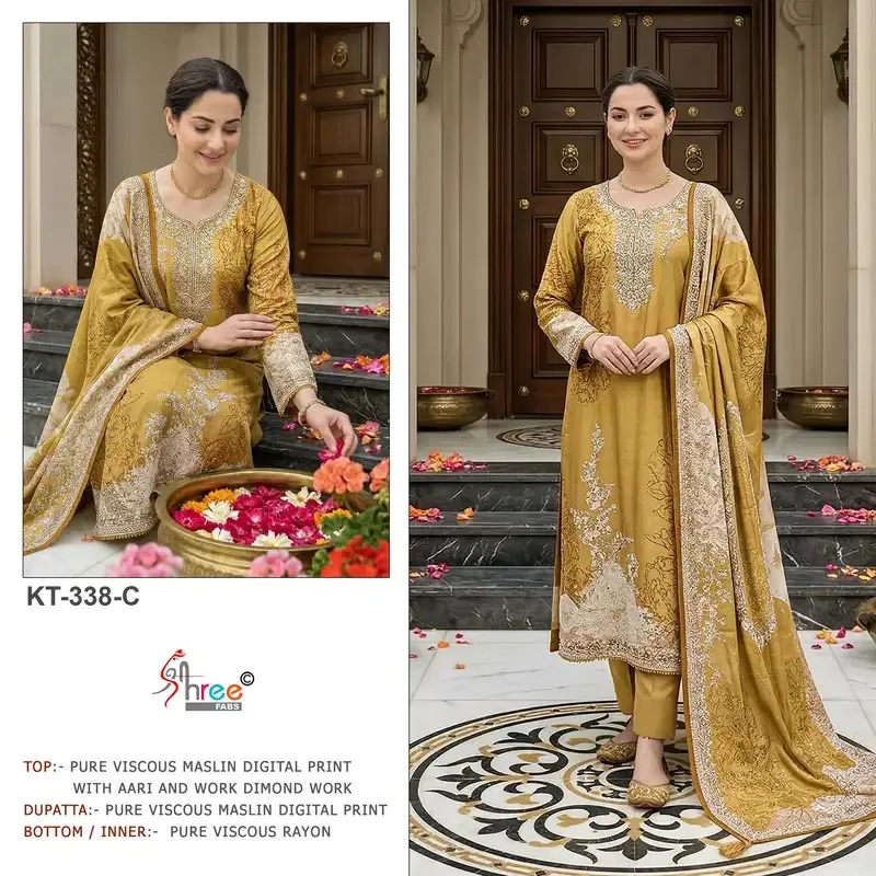 Shree Kt 338 Viscose Muslin Handworked Salwar Kameez Suit