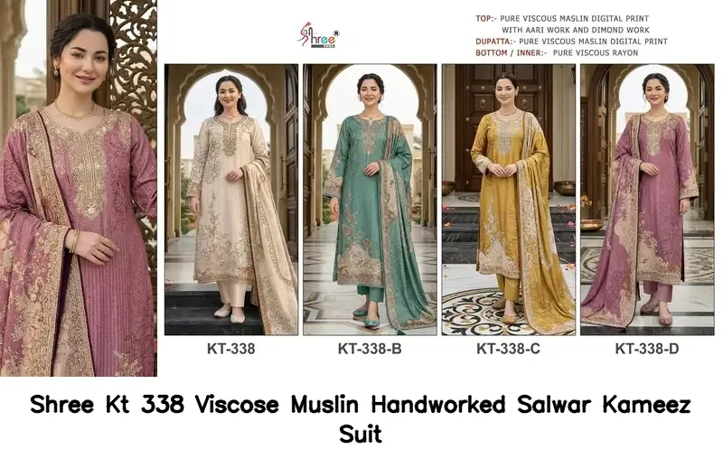 Shree Kt 338 Viscose Muslin Handworked Salwar Kameez Suit — Wholesale Pakistani Suits, Shree wholesale from Surat — view 2