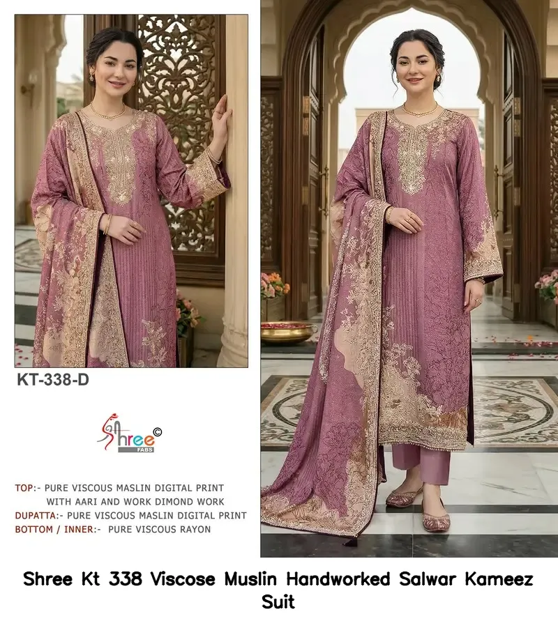 Shree Kt 338 Viscose Muslin Handworked Salwar Kameez Suit — Wholesale Pakistani Suits, Shree wholesale from Surat — view 3