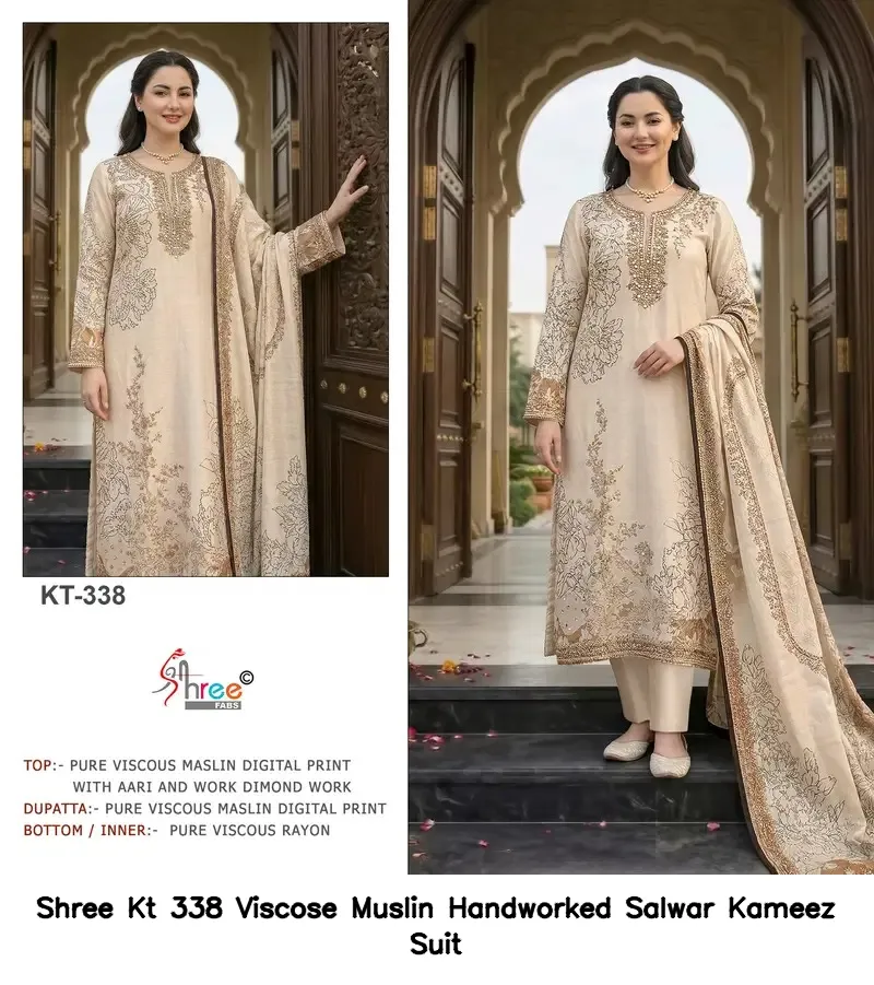 Shree Kt 338 Viscose Muslin Handworked Salwar Kameez Suit — Wholesale Pakistani Suits, Shree wholesale from Surat — view 5