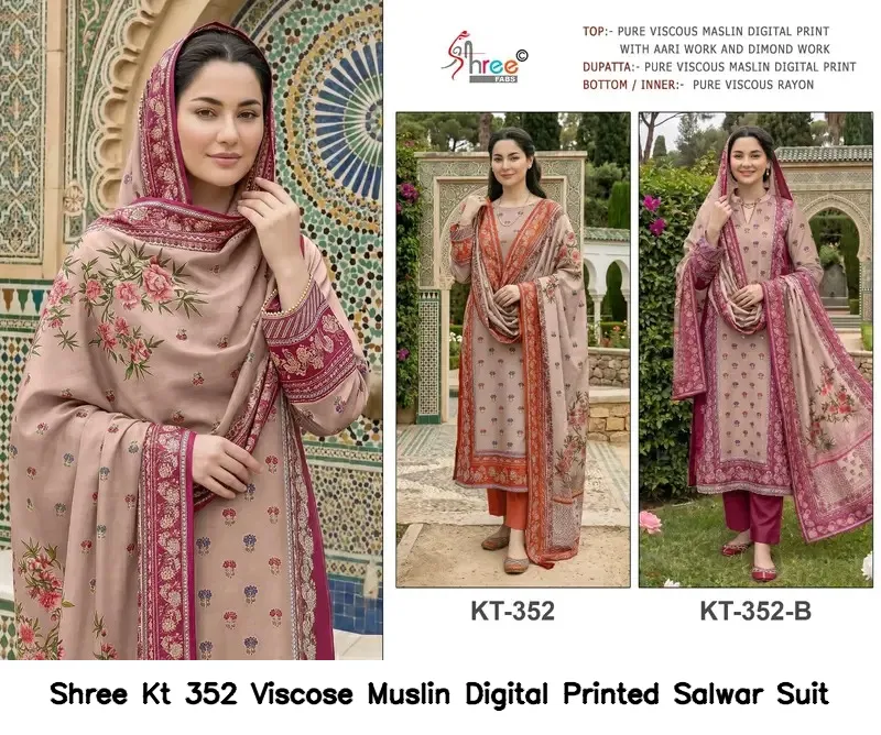 Shree Kt 352 Viscose Muslin Digital Printed Salwar Suit — Wholesale Pakistani Suits, Shree wholesale from Surat — view 2