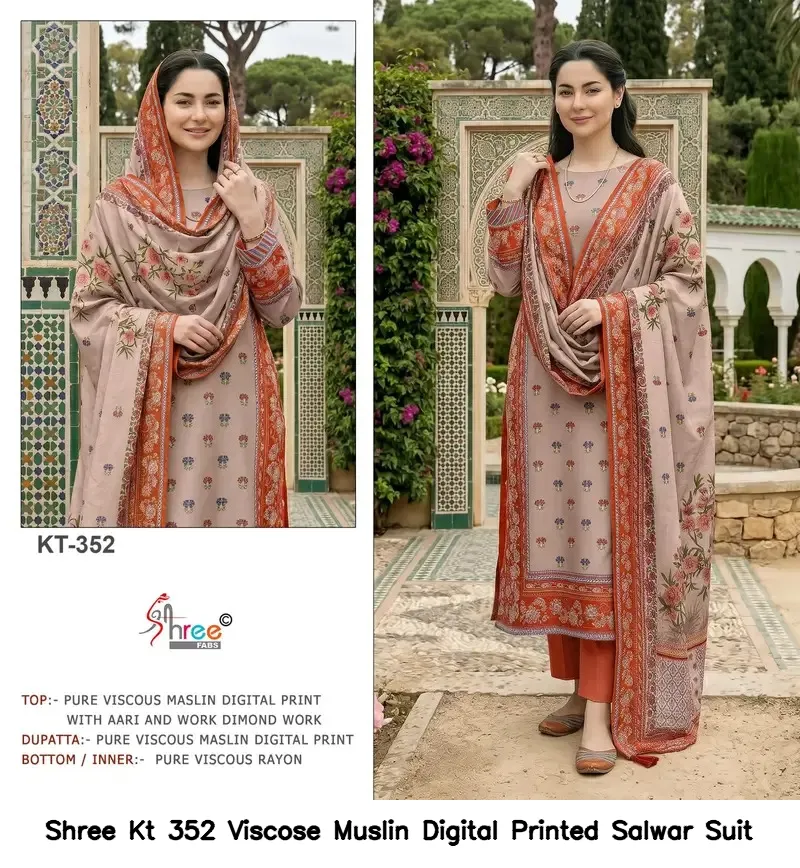 Shree Kt 352 Viscose Muslin Digital Printed Salwar Suit — Wholesale Pakistani Suits, Shree wholesale from Surat — view 3