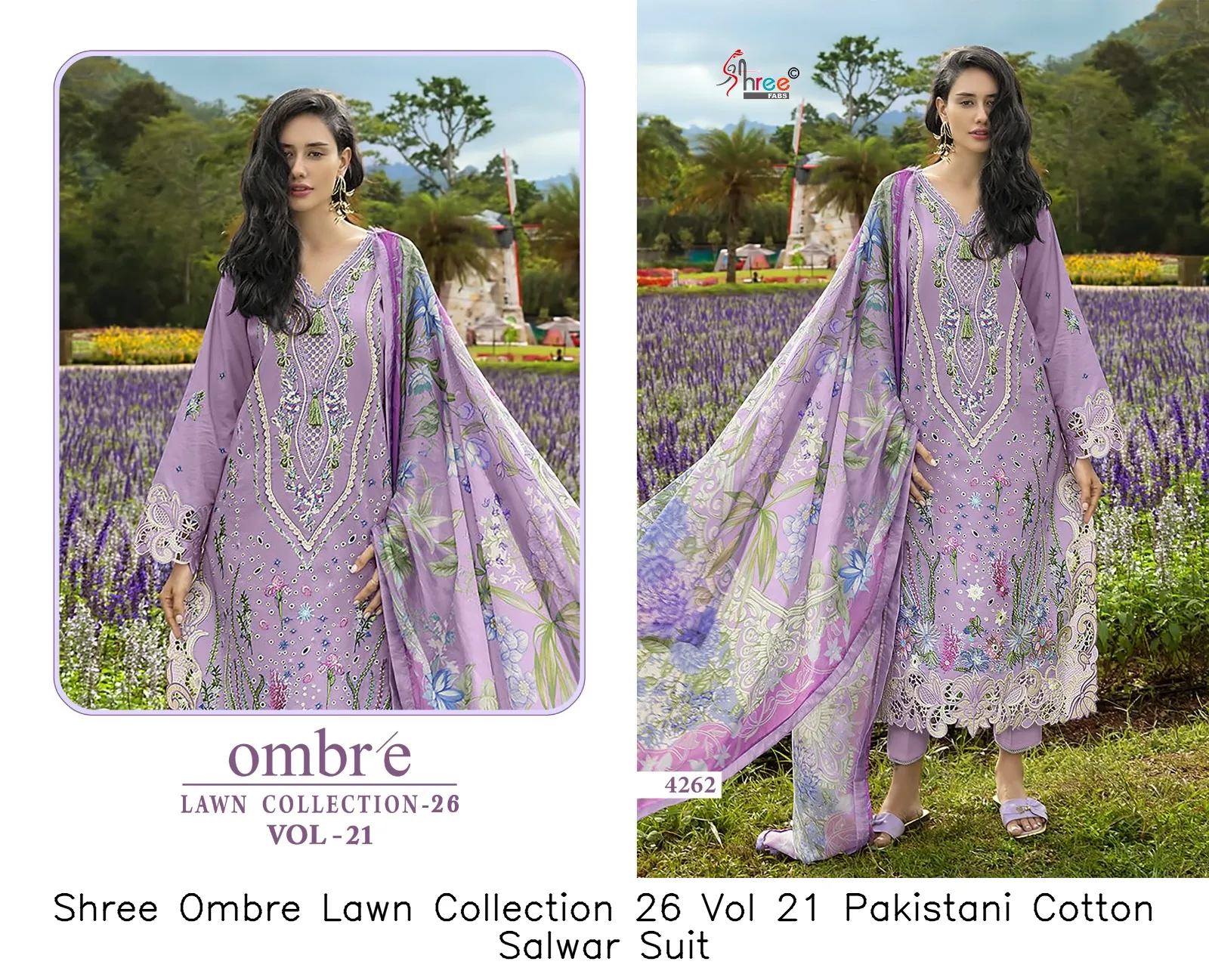 Shree Ombre Lawn Collection 26 Vol 21 Pakistani Cotton Salwar Suit — Wholesale Readymade Pakistani Suits, Shree wholesale from Surat — view 2
