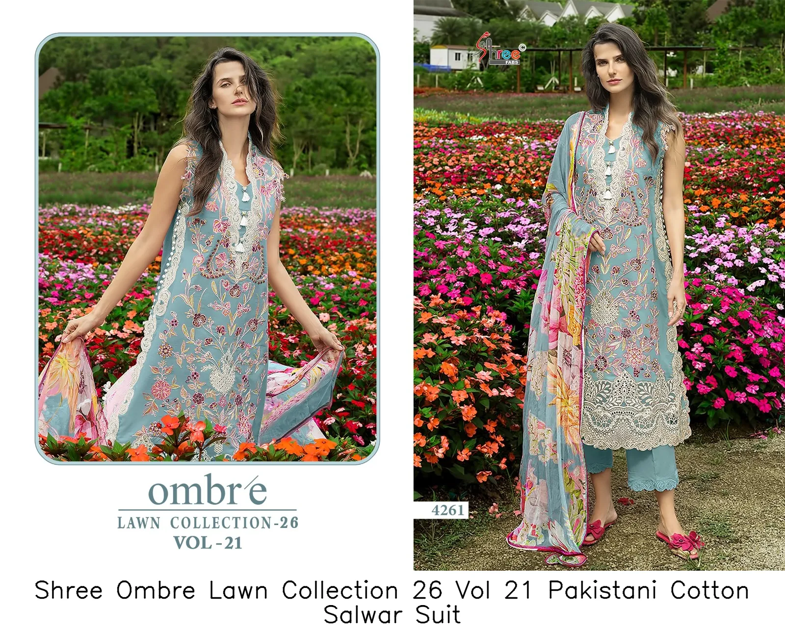 Shree Ombre Lawn Collection 26 Vol 21 Pakistani Cotton Salwar Suit — Wholesale Readymade Pakistani Suits, Shree wholesale from Surat — view 3