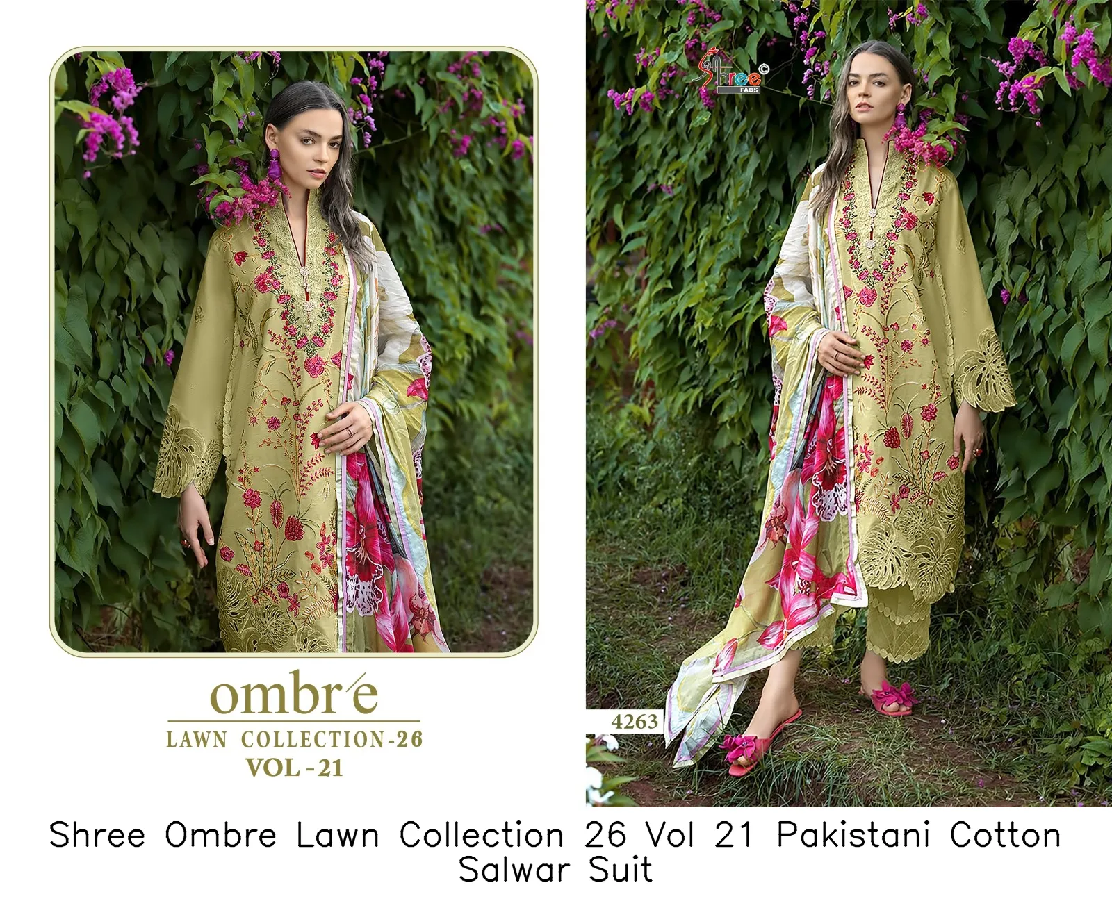 Shree Ombre Lawn Collection 26 Vol 21 Pakistani Cotton Salwar Suit — Wholesale Readymade Pakistani Suits, Shree wholesale from Surat — view 4