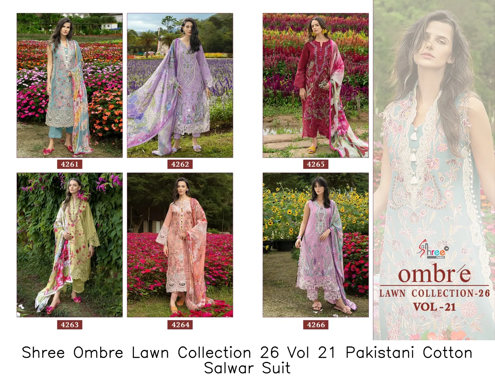 Shree Ombre Lawn Collection 26 Vol 21 Pakistani Cotton Salwar Suit — Wholesale Readymade Pakistani Suits, Shree wholesale from Surat — view 5