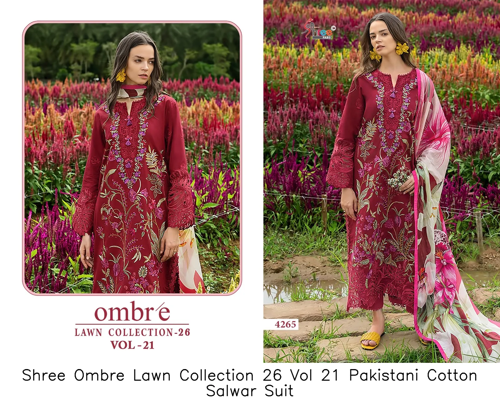 Shree Ombre Lawn Collection 26 Vol 21 Pakistani Cotton Salwar Suit — Wholesale Readymade Pakistani Suits, Shree wholesale from Surat — view 6