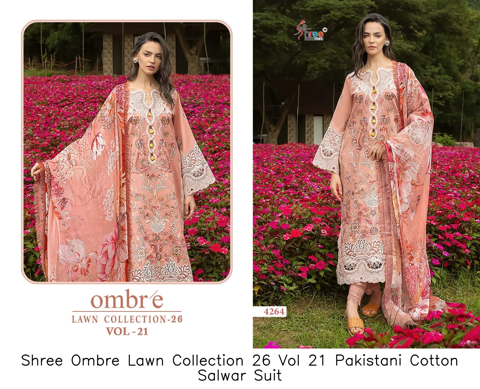 Shree Ombre Lawn Collection 26 Vol 21 Pakistani Cotton Salwar Suit — Wholesale Readymade Pakistani Suits, Shree wholesale from Surat — view 7