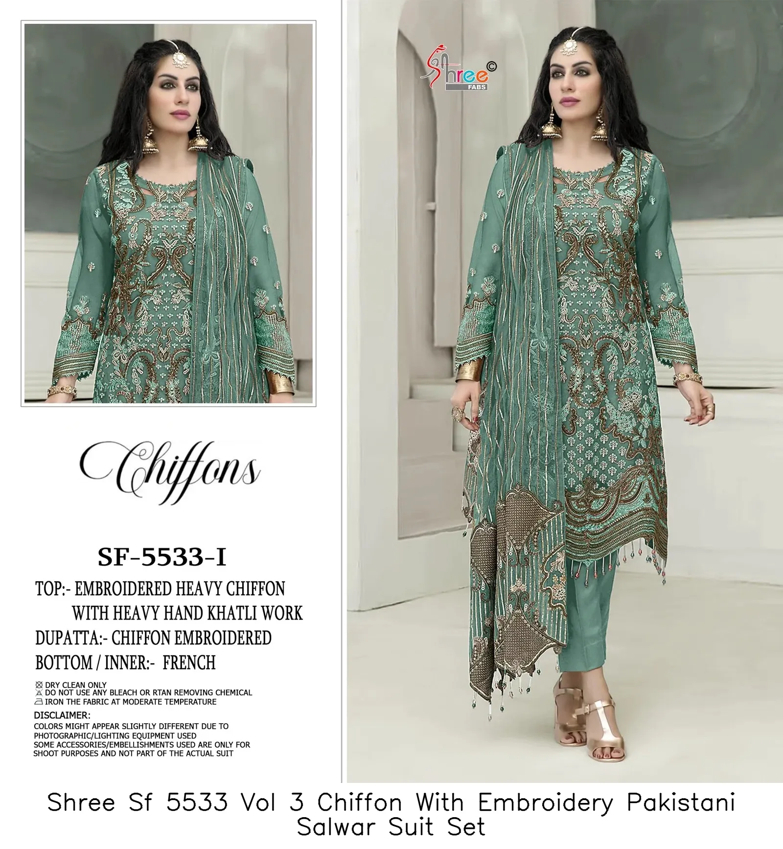 Shree Sf 5533 Vol 3 Chiffon With Embroidery Pakistani Salwar Suit Set — Wholesale Pakistani Suits, Shree wholesale from Surat — view 2