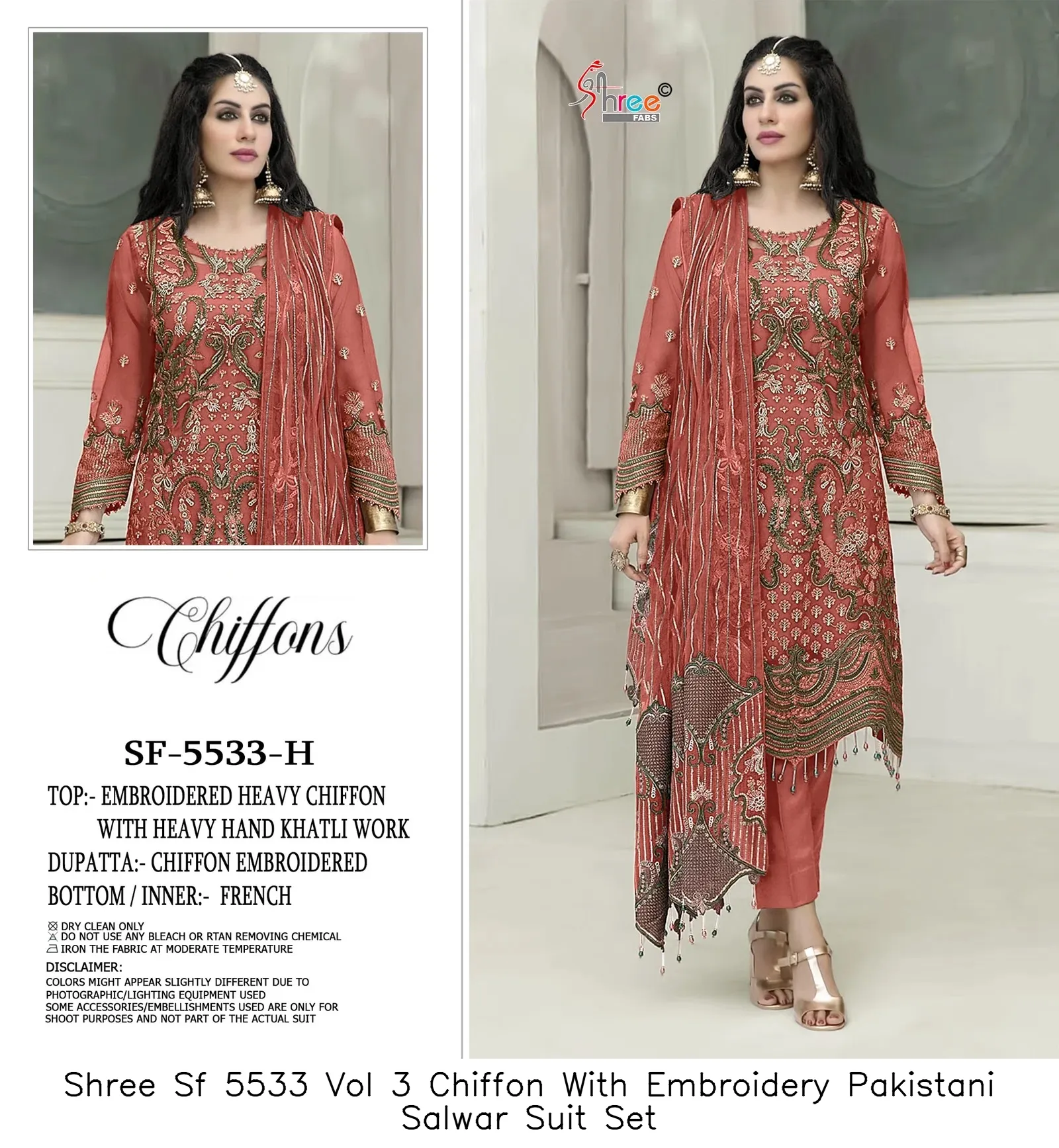 Shree Sf 5533 Vol 3 Chiffon With Embroidery Pakistani Salwar Suit Set — Wholesale Pakistani Suits, Shree wholesale from Surat — view 5